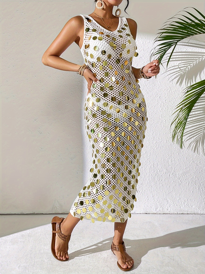 Golden Hour Mesh Sequin Cover-Up Dress