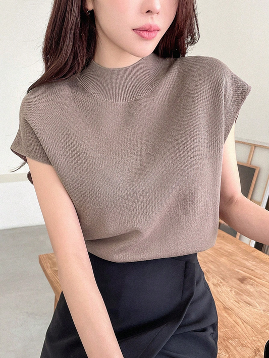Mocha Mock Neck Knit Tee