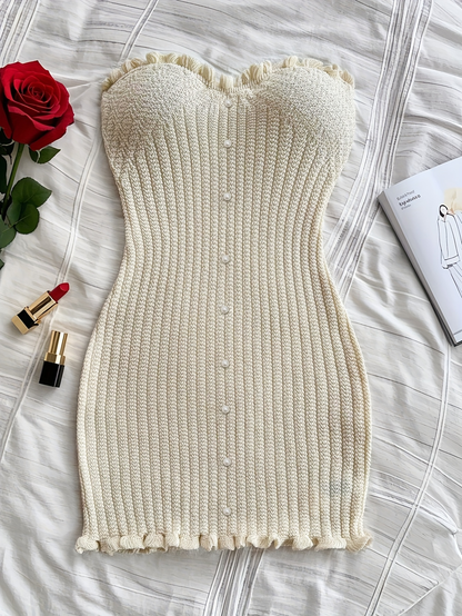 Pearl Trim Strapless Knit Bodycon Dress – Ivory Charm