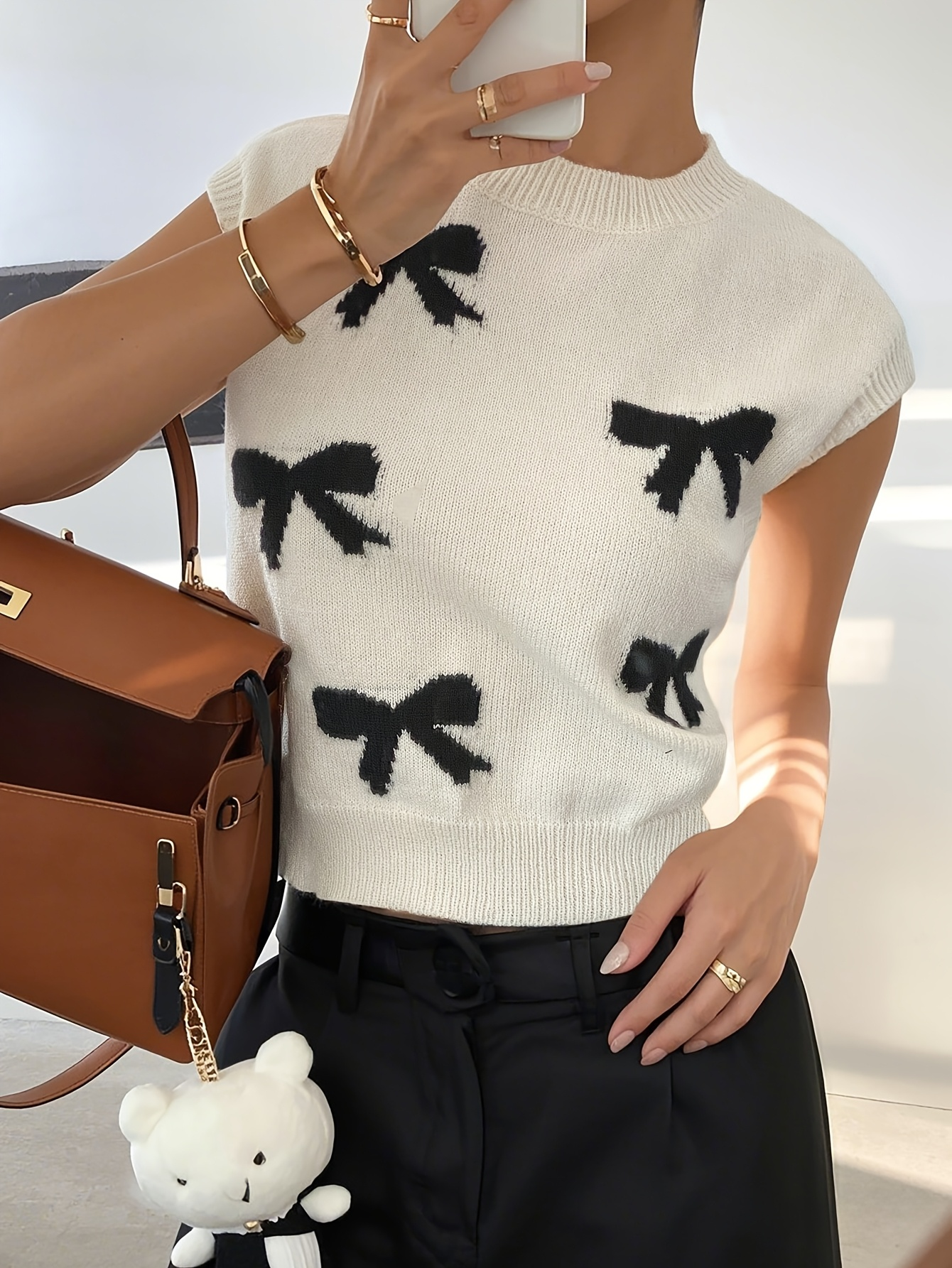 Bow Print Knit Crop Tank