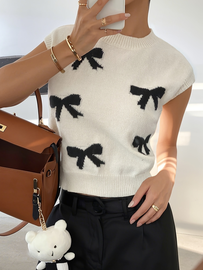 Bow Print Knit Crop Tank