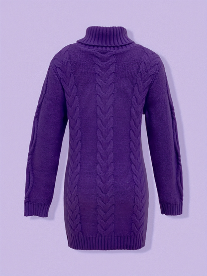 Plum Cozy Cable-Knit Turtleneck Sweater Dress