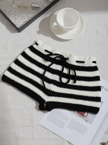Monochrome Stripe Knit Shorts – Bold, Playful & Comfy