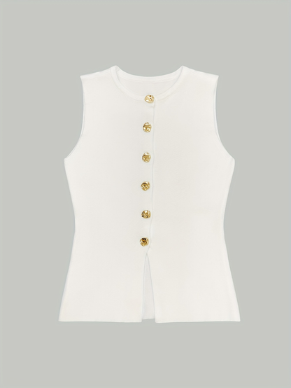 Sculpted Button-Up Sleeveless Blouse