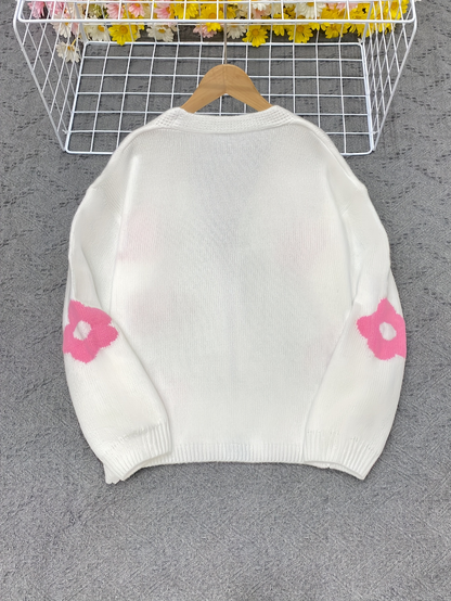 White & Pink Daisy Cardigan – Soft Girl Vibes