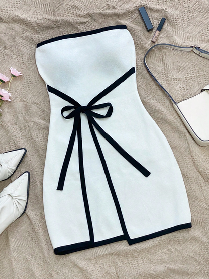 Monaco Nights Strapless Mini Dress – Black & White Statement Edition